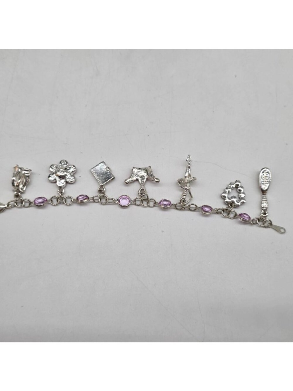 Princess-Themed Charms Bracelet Silver Tone With Pink & Purple Stones & - Picture 11 of 11
